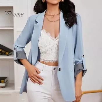 Женский костюм, пальто с лацканами, рукав 3/4, однотонный пиджак, однотонная куртка с застежкой на пуговицы, карманы, дизайнерский костюм, верхняя одежда, рабочая одежда S розы красного