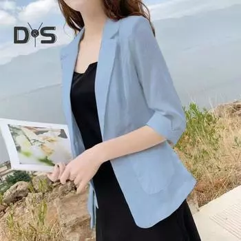 Женский костюм, пальто, тонкое пальто с лацканами и половиной рукава, однотонное пальто свободного покроя с одной пуговицей, пиджак с карманами 2XL чёрный