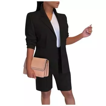 Женский костюм, пиджак, шорты, комплект из двух предметов, пальто, однотонный тонкий костюм M коричневый