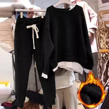 Женский костюм Повседневный спортивный костюм Осенне-зимний комплект из 2 предметов Свободный свитер Брюки Комплект из двух предметов Толстовки и спортивные штаны Уличная одежда XXXXL