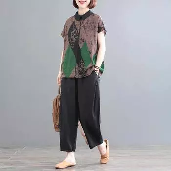 Женский костюм размера плюс, женская летняя футболка с короткими рукавами, верх, свободные брюки, комплект из двух предметов L