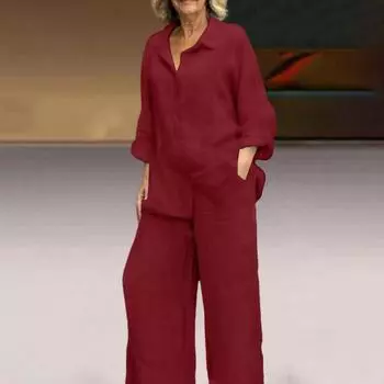 Женский костюм с длинным рукавом, рубашка, брюки, весенний костюм, стильные широкие брюки для повседневного ношения на весну и лето 5XL красный