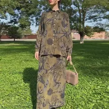 Женский костюм с длинными рукавами и юбкой в стиле Ближнего Востока 2024 года XXL