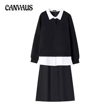 Женский костюм с капюшоном и юбкой из флиса и толстого флиса больших размеров на осень и зиму 2XL чёрный