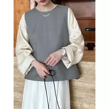 Женский костюм с весенним разрезом и жилетом, простой шикарный изысканный многослойный топ average size чёрный