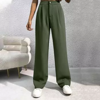 Женский костюм, широкие брюки, женские, с высокой талией, свободные, прямые, утягивающие, повседневные, для уборки L армия зеленый