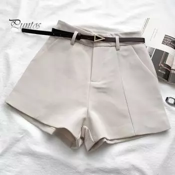 Женский костюм, шорты с поясом, сплошной цвет, широкие повседневные шорты с карманами, короткие брюки в стиле повседневного использования, рабочая одежда S абрикосовый