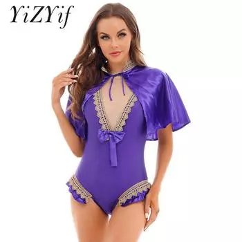 Женский костюм шоумена для взрослых, костюм для костюмированной вечеринки на Хэллоуин, наряд для ролевых игр, блестящая атласная накидка, топ + трико без рукавов с высоким вырезом S