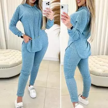 Женский костюм, толстовка с капюшоном, брюки с высокой талией и длинными рукавами, удобно носить стильный костюм XL красный