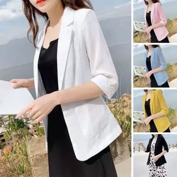 Женский костюм, тонкое пальто с лацканами и половиной рукава, однотонный свободный костюм на одной пуговице с карманами 4XL синий