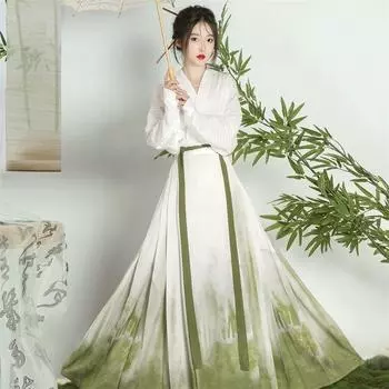 Женский костюм в китайском стиле с юбкой в виде лошадиной морды. Идеально подходит для повседневной работы и поездок на работу. S зелёный