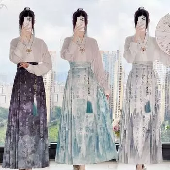 Женский костюм в китайском стиле с юбкой в форме лошадиной головы, идеально подходящий для повседневной работы и поездок на работу L чёрный