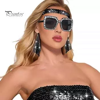 Женский костюм в стиле хиппи, аксессуары, комплект украшений с блестками, серьги, очки, повязка на голову, браслет, наряды для дискотек, наряды для вечеринок 1970-х годов, блестящий декор для выпускного вечера One Size B