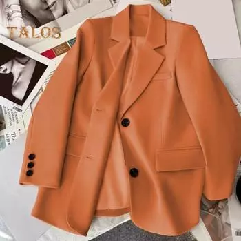 Женский костюм, весенне-осенний женский топ, офисный женский пиджак, свободный крой, тонкая куртка с воротником с лацканами, пальто для работы, отдыха M чёрный