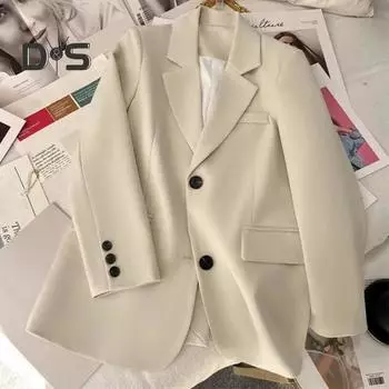 Женский костюм, весенне-осенний женский топ, офисный женский пиджак, свободный крой, тонкая куртка с воротником с лацканами, пальто для работы, отдыха M чёрный