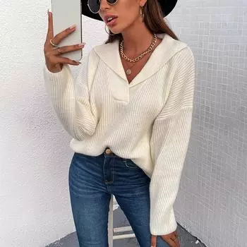 Женский костюм воротник утепленный пуловер свитер женский осень/зима свитер S бежевый