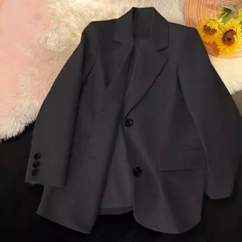 Женский костюм Yousheng, весенне-осенний женский офисный блейзер, свободный крой, тонкий пиджак с воротником-лацканом, пальто для работы и отдыха M чёрный