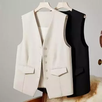 Женский костюм, жилет, элегантный женский деловой жилет с v-образным вырезом, жилет без рукавов для офиса, стильный однобортный одноцветный однобортный костюм M чёрный