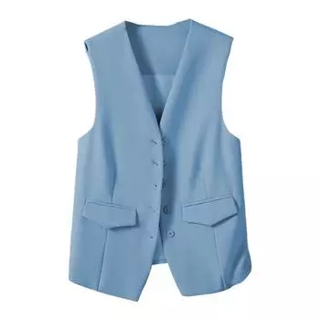 Женский костюм Жилет Однобортный V-образный вырез без рукавов Декоративные карманы Кардиган Формальный деловой стиль Повседневная офисная одежда Жилет Весенне-летняя одежда XL синий