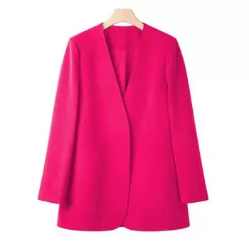 Женский костюмный пиджак без воротника, с длинным рукавом, однотонный, повседневный, свободного кроя, без пуговиц, в стиле кардигана, верхняя одежда, рабочая одежда M