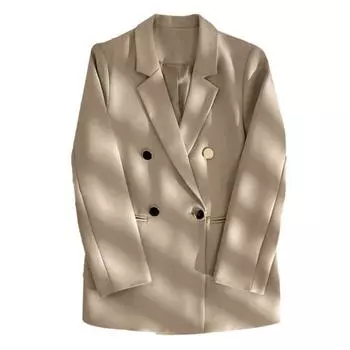 Женский костюмный пиджак с лацканами, длинными рукавами, двубортной застежкой, карманами, однотонный, свободного кроя, средней длины, деловая верхняя одежда XL хаки