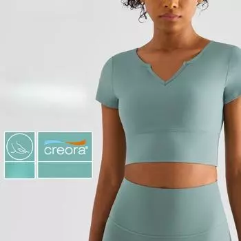 Женский коврик для фитнеса на грудь, йога, V-образный вырез, сексуальная укороченная версия, обтягивающая спортивная футболка S чёрный