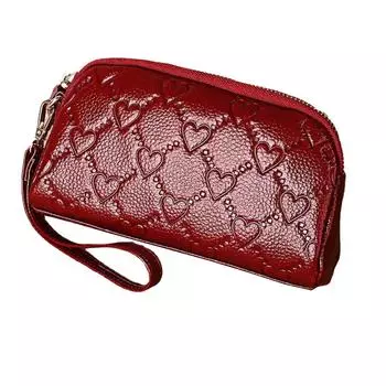 Женский кожаный кошелек для монет большой емкости на молнии синий