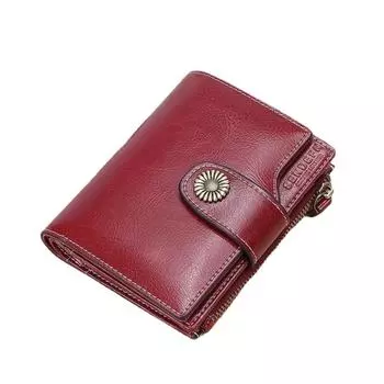 Женский кожаный кошелек, короткий модный клатч с пряжкой, многофункциональный кошелек для девочек бордовый