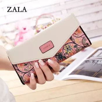 Женский кожаный кошелек с цветочным принтом, длинный конверт, клатч, кошелек 19*2.6*9.3cm розовый