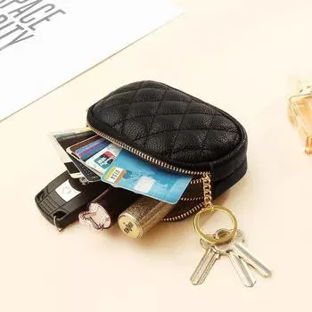 Женский кожаный кошелек с двухслойной молнией из коровьей кожи и брелоком для хранения монет красный