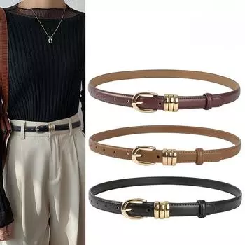 Женский кожаный ремень для джинсов, брюк, модный женский узкий кожаный ремень для платья с золотой пряжкой 105cm