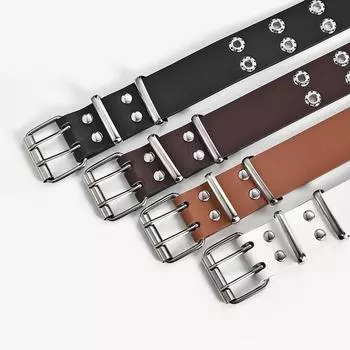 Женский кожаный ремень, новый стиль в стиле панк, модный джинсовый ремень с пряжкой, декоративный ремень с двойным выхлопом, ремень для глаз белый