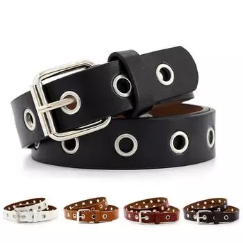 Женский кожаный ремень с круглой металлической пряжкой и круглым ремнем, модный рядный пояс с люверсами чёрный