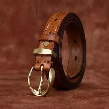 Женский кожаный ремень с полыми отверстиями в стиле ретро, индивидуальный декоративный автомобильный дизайн, первый слой из воловьей кожи, джинсовый ремень 90cm