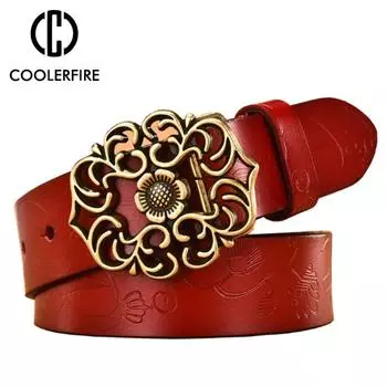 Женский кожаный ремень с широким цветком, винтажный ремень, роскошные джинсовые ремни, женские ремни высшего качества 115cm чёрный