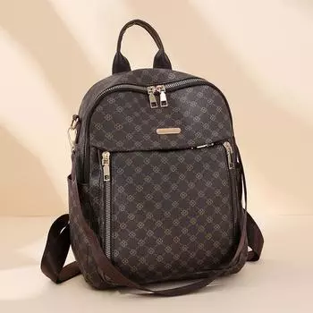 Женский кожаный рюкзак большой емкости с принтом для путешествий