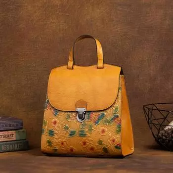 Женский кожаный рюкзак большой вместимости в китайском стиле из натуральной кожи