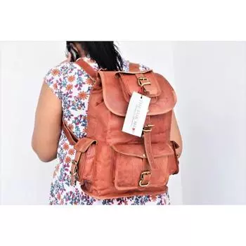 Женский кожаный рюкзак для колледжа, кожаная сумка, рюкзак из натуральной коричневой кожи | Рюкзак для девочек, винтажный дорожный рюкзак для выходных, кожаный подарок 16 x 8 x 10 in коричневый