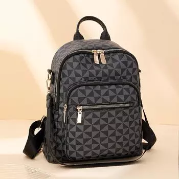 Женский кожаный рюкзак Модный рюкзак с принтом Женский дорожный рюкзак чёрный