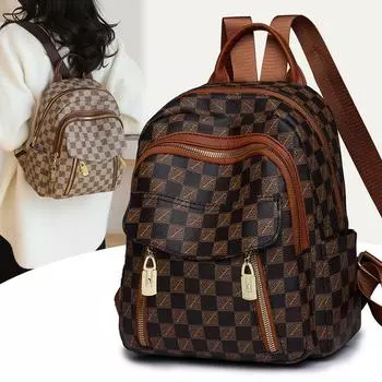 Женский кожаный рюкзак Портативная сумка через плечо Рюкзак с принтом большой емкости хаки