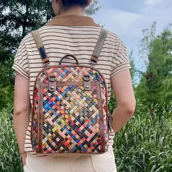 Женский кожаный рюкзак ручной работы, рюкзак для колледжа, ветроустойчивый, 10 дюймов, большая вместимость, цветная сумка