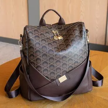 Женский кожаный рюкзак с принтом, дорожный рюкзак большой емкости