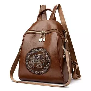 Женский кожаный рюкзак со стразами, дорожный рюкзак, многофункциональная школьная сумка чёрный