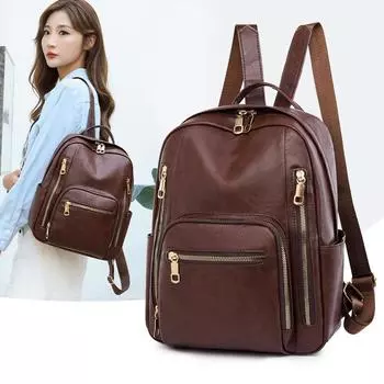 Женский кожаный рюкзак в стиле ретро, дорожный рюкзак большой емкости чёрный