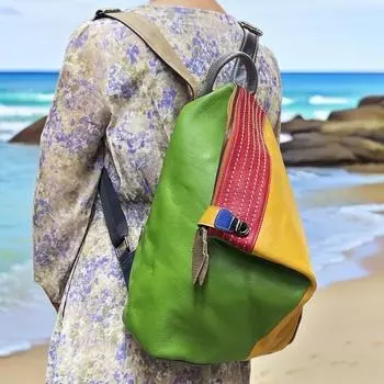 Женский кожаный рюкзак, ветрозащитный рюкзак из коровьей кожи, цветной кожаный рюкзак с замком против кражи желто-зеленый