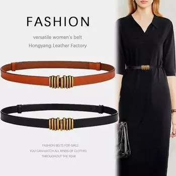 Женский кожаный тонкий ремень, сочетающийся с юбкой-пальто, универсальный уплотнитель на талии, модный декоративный черный спилок в стиле ретро 100cm красный