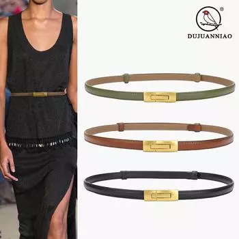 Женский кожаный тонкий ремень, универсальный регулируемый ремень с пряжками, женский орнамент, платье, ремень