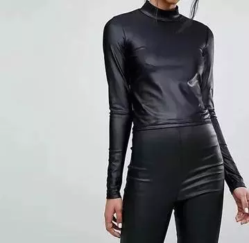 Женский кожаный топ, стильный, из натуральной овчины, для торжеств, черный, ручной работы S чёрный