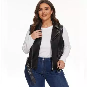 Женский кожаный жилет из искусственной кожи, мотоциклетный жилет, жилет без рукавов S чёрный