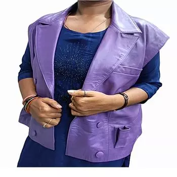 Женский кожаный жилет из овчины, байкерский жилет, кожаная куртка знаменитости, мотоциклетный жилет, кожаный жилет лавандового цвета, подарок жене